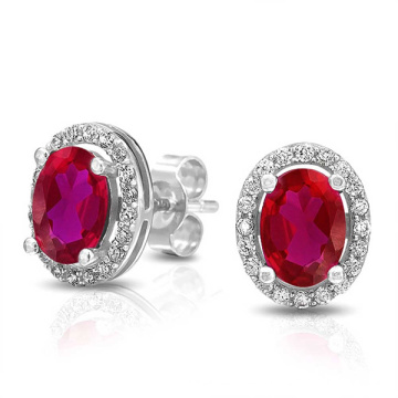 Oval Ruby Gemstone Jewelry 925 Sterling Silver Stud Earrings